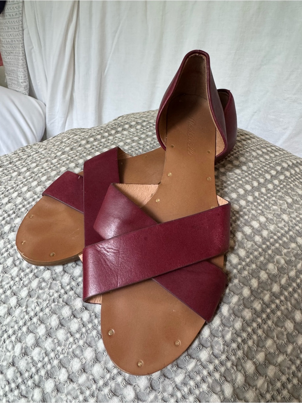 Madewell Burgundy Cross-Strap Leather Sandals